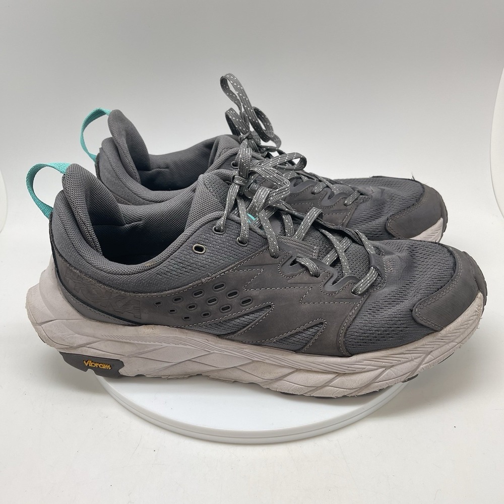 Hoka One One Gray Athletic Running Shoes with Teal Heel Pull